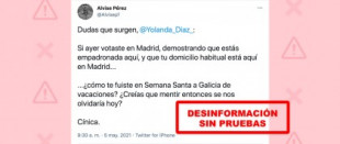 No, no hay pruebas de que Yolanda Díaz viajase a Galicia en Semana Santa