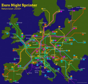 Un grupo de candidatos de Los Verdes propone crear una red de trenes nocturnos que conecte 200 ciudades europeas mediante 40 líneas (Alemán)