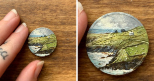 Artista crea diminutas pinturas al óleo sobre monedas: 30 muestras