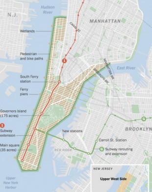 Un plan para ampliar el suelo de la ciudad de Manhattan en 7 millones de metros cuadrados sobre las aguas