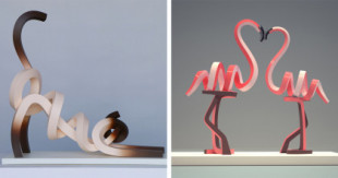 Artista retrata animales en esculturas minimalistas de metal