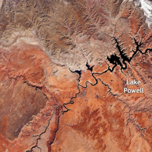 Los niveles decrecientes del agua del lago Powell vistos desde el espacio (ING)