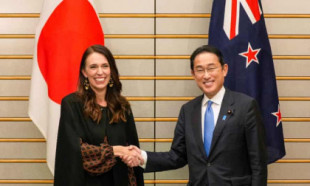 Reciben a la ministra de Nueva Zelanda en Japón disfrazados de kiwis, la fruta, no el animal [Eng]