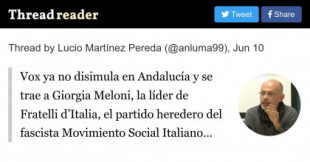 Vox ya no disimula en Andalucía y se trae a Giorgia Meloni, la líder de Fratelli d’Italia, el partido heredero del fascista Movimiento Social Italiano para apoyar la campaña de Olona