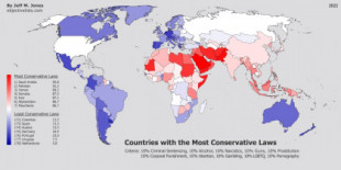 Mapa con los países con las leyes más y menos conservadoras