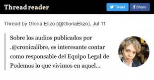 Gloria Elizo: "Sobre los audios publicados por Crónica Libre, es interesante contar como responsable del equipo legal de Podemos lo que vivimos en aquel momento" [HILO]