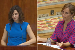 La cara de incredulidad de Mónica García cuando Ayuso habla del "gran resultado" de la Oficina del Español