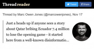 La historia sobre Qatar sobornando a Ecuador con 7.4 millones comenzó a partir de una conocida cuenta de desinformación