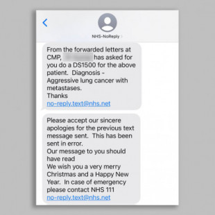 Un centro médico de Reino Unido envía accidentalmente un mensaje a los pacientes diciéndoles que tienen cáncer con metástasis en lugar de uno felicitándoles la navidad [ENG]