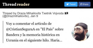 Voy a comentar el artículo de Cristian Segura en "El País" sobre Bandera y la memoria histórica en Ucrania