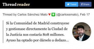 Si la Comunidad de Madrid construyese y gestionase directamente la Ciudad de la Justicia nos costaría 808 millones