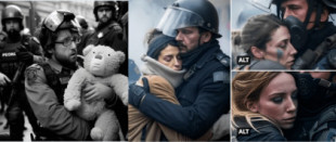 Estas imágenes de antidisturbios abrazando a mujeres están creadas con IA