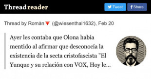 Ayer les contaba que Olona había mentido al afirmar que desconocía la existencia de la secta cristofascista "El Yunque y su relación con VOX"