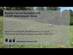 Un dron capaz de localizar minas antipersonas volando sobre el terreno con un detector de metales