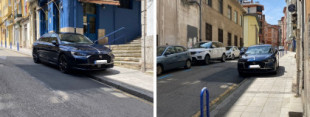 Denuncian que la alcaldesa de Santander, Gema Igual, aparca el coche oficial en mitad de la acera mientras acude a actos del Partido Popular