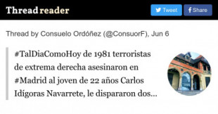 Tal día como hoy de 1981 terroristas de extrema derecha asesinaron en Madrid al joven de 22 años Carlos Idígoras Navarrete, le dispararon dos tiros en la cabeza