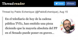 En el telediario de hoy de TVE1, han emitido una pieza diciendo que la mayoría absoluta del PP en el Senado puede poner en graves problemas...