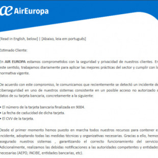 Air Europa sufre un ciberataque que expone los datos bancarios de clientes