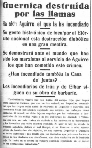 Portadas de El Diario Vasco y Diario de Navarra tras el bombardeo de Guernica de 1937