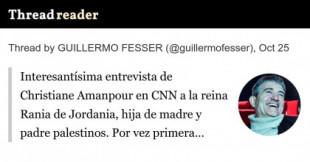 Interesantísima entrevista de Christiane Amanpour en CNN a la reina Rania de Jordania, hija de madre y padre palestinos