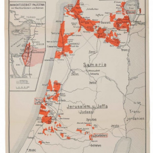 Mapa de Palestina de 1926, publicado en Alemania. Las zonas naranjas son asentamientos judíos [ENG]