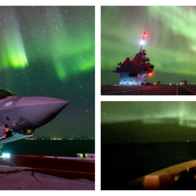 El colosal portaaviones Prince of Wales y una fragata española, engullidos por la aurora boreal