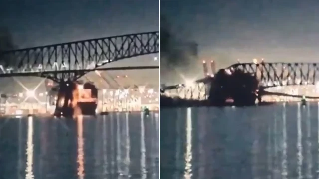 Un carguero choca y derriba un puente de Baltimore: varios coches caen al río