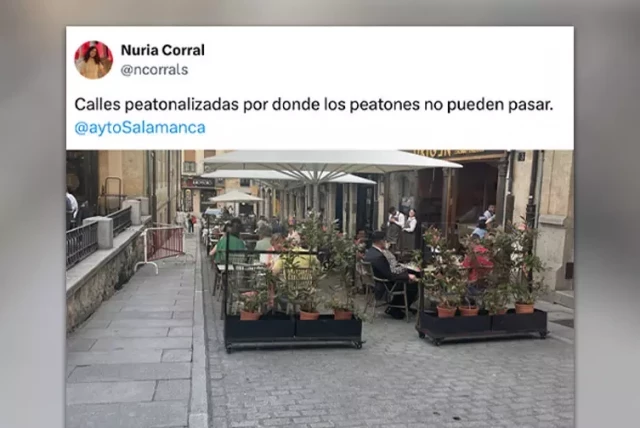 "Peatonalizar en España es hostelerizar": la grotesca imagen de una calle de Salamanca bloqueada por una terraza