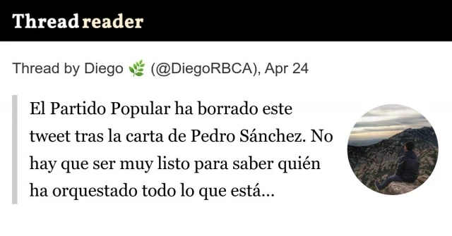 El Partido Popular ha borrado este tweet tras la carta de Pedro Sánchez