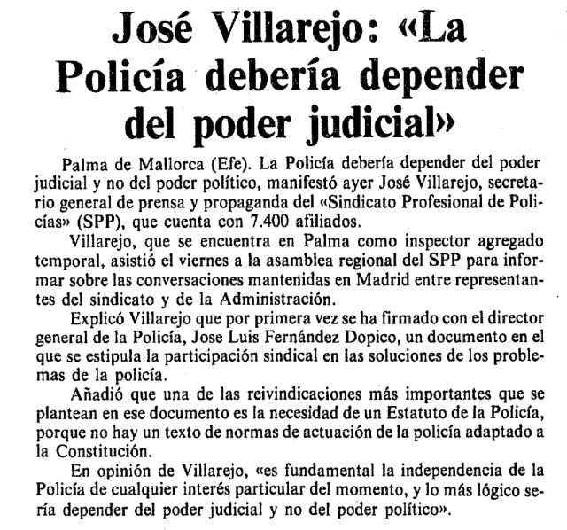 José Villarejo: «La Policía debería depender del poder judicial» (1982-Agosto-30)
