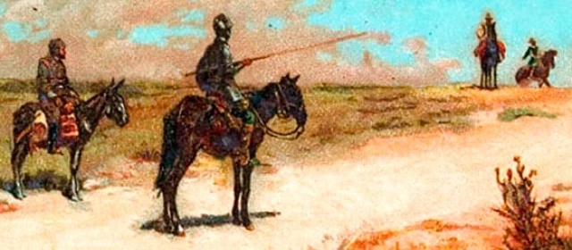 Los manjares de la alforja: Cebollas, ajos, higos. Don Quijote y Sancho después de la victoria - Banco de imágenes del «Quijote»