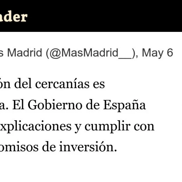 Más Madrid: La situación del cercanías es vergonzosa.  El Gobierno de España debe dar explicaciones y cumplir con los compromisos de inversión