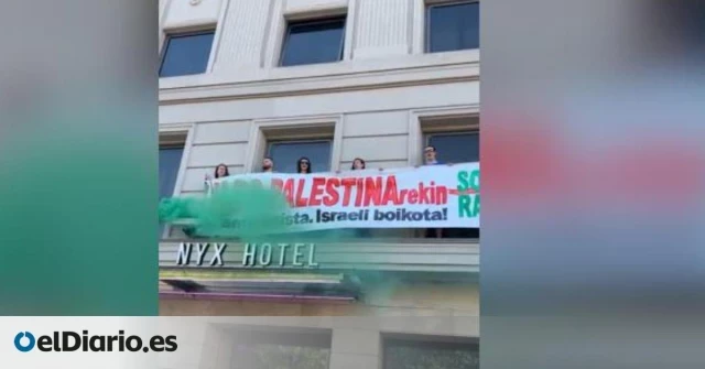Seis identificados por encaramarse a un hotel con capital israelí en una jornada de protestas por Palestina en Euskadi