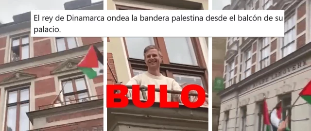 No, este vídeo no muestra al rey de Dinamarca ondeando la bandera palestina desde el balcón de su palacio
