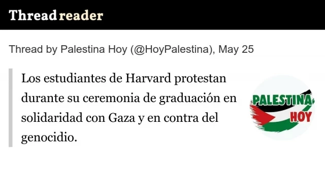 Los estudiantes de Harvard protestan durante su ceremonia de graduación en solidaridad con Gaza y en contra del genocidio