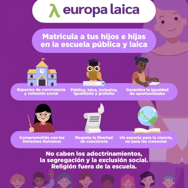 Campaña de Europa Laica por la escuela pública y laica: ¡no les matricules en religión!