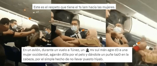 El vídeo de un hombre supuestamente musulmán que agrede a una mujer en un avión "por no llevar hiyab" · Maldita.es