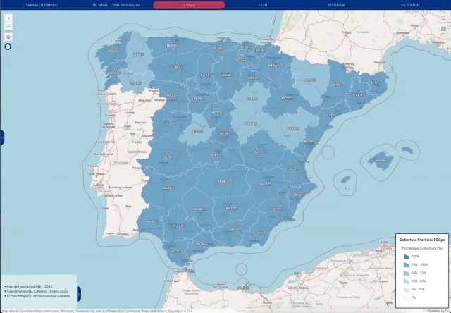 Nuevo mapa de cobertura de banda ancha en España disponible para consulta