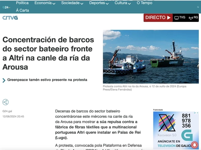 Esta es la cobertura mediática de la televisión de Galicia  a la manifestación de Greenpeace , un enlace en su web