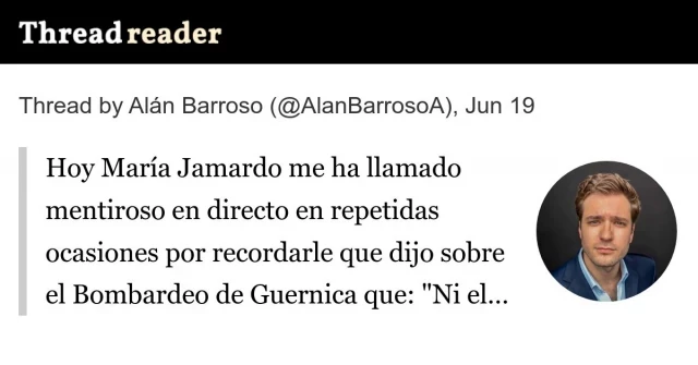 Hoy María Jamardo me ha llamado mentiroso en directo en repetidas ocasiones por recordarle lo que dijo sobre el bombardeo de Guernica
