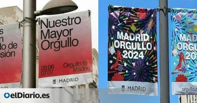 El progresivo borrado de reivindicaciones y las siglas LGTBIQ+ en los carteles del Orgullo del Madrid de Almeida