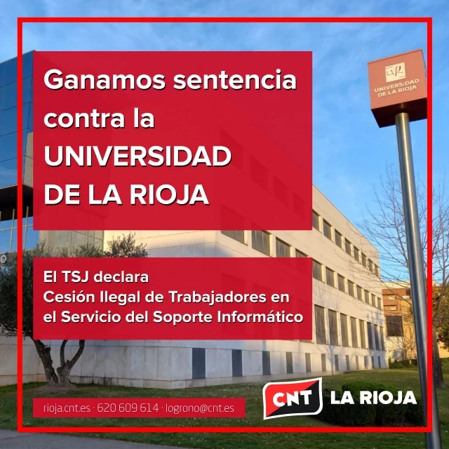 CNT gana sentencia contra la Universidad de La Rioja por cesión ilegal de trabajadores