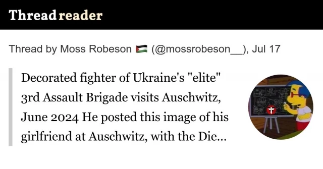 Un combatiente condecorado de la Tercera Brigada de Asalto de "élite" de Ucrania visita Auschwitz, junio de 2024