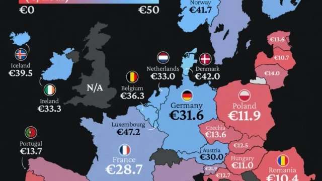 Crean un mapa virtual de los salarios en Europa: España queda muy lejos de la media