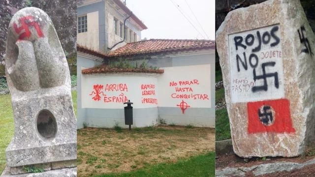 Pintadas fascistas y nazis en el Lugar da Memoria de O Castro en Vigo