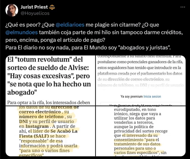 La jurista y divulgadora Marina Olmo denuncia el plagio de uno de sus análisis por parte de El Mundo y ElDiario.es