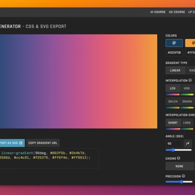 Un generador de degradados con exportación a CSS y SVG en un solo clic