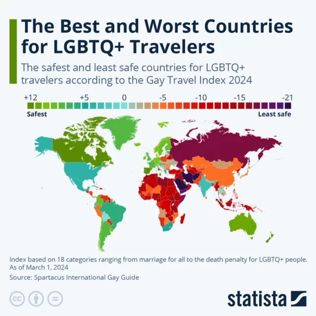 Mejores y peores países para turistas LGBTI+ (2024) [Mapa]