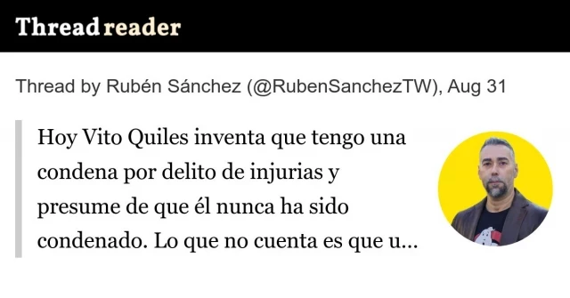 Rubén Sánchez: "Hoy Vito Quiles inventa que tengo una condena por delito de injurias y presume de que él nunca ha sido condenado"