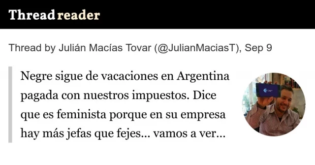 Negre dice que es feminista porque en su empresa hay más jefas que fejes... vamos a ver quiénes son esas jefas y esos fejes. Spoiler: Todo queda en familia y se paga con nuestros impuestos